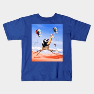 Cute Panda Giraffe - Panda Riding Flying Giraffe Kids T-Shirt